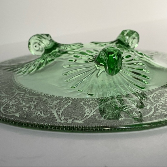 Depression Glass Footed Dish Etched Platter Plate 7” Candy Cookies Decor EUC - Picture 3 of 16